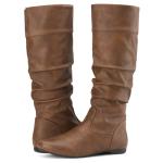 Rollda SUEDI Women's Slouchy Knee High Boots Pull On Flat Boots Side Zipper Fall Boots for Women