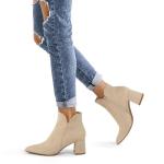 mysoft Women's Ankle Boots Chunky Block Low Heel Comfortable Pointed Toe Side V Cutout Dressy Office Booties with Zipper