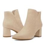 mysoft Women's Ankle Boots Chunky Block Low Heel Comfortable Pointed Toe Side V Cutout Dressy Office Booties with Zipper