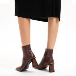 MOTIMODEN Womens Ankle Boots Chunky Mid Heel Brown Booties Retro Square Pointed Toe Side Zipper Short Boots Heeled Shoes for Women Fall Winter Brown XYY-M2005BR