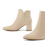 mysoft Women's Ankle Boots Chunky Block Low Heel Comfortable Pointed Toe Side V Cutout Dressy Office Booties with Zipper