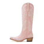 vodvob Western Cowboy Boots for Women Embroidered Rhinestones Knee High Cowgirl Boots Pointed Toe Chunky Heel Fashion Retro Classic Tall Boot