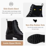 Vepose Women's Black Ankle Boots, Combat Lace up Booties, 916 Size 7.5 US - with Inner Zipper and Elastic Band (CJY916 Black 07.5)