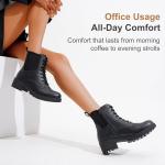 Vepose Women's Black Ankle Boots, Combat Lace up Booties, 916 Size 7.5 US - with Inner Zipper and Elastic Band (CJY916 Black 07.5)