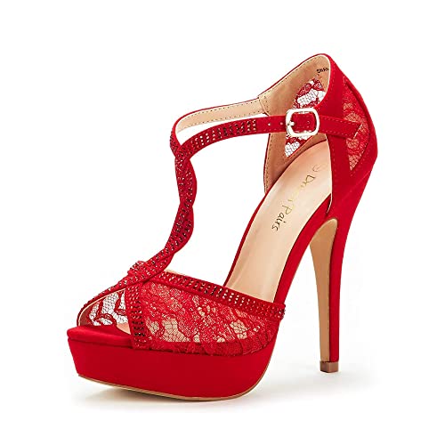 DREAM PAIRS Women's Red Peep Toe Stilettos