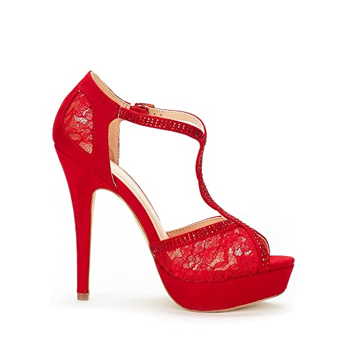 DREAM PAIRS Women's Red Peep Toe Stilettos