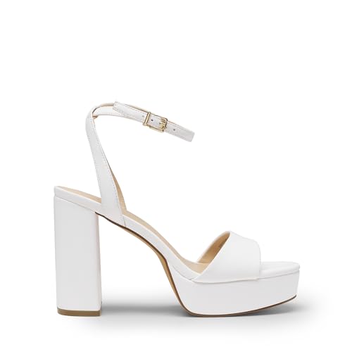 Stylish White Chunky Ankle Strap Heeled Sandals
