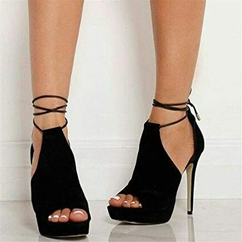 Women's Strappy Lace-Up Peep Toe Platform Heels