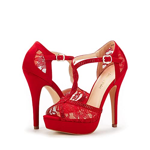 DREAM PAIRS Women's Red Peep Toe Stilettos