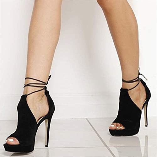 Women's Strappy Lace-Up Peep Toe Platform Heels