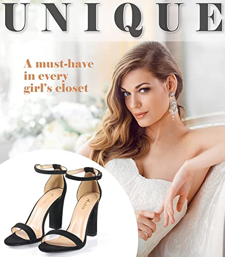 Ankis Black Open Toe Ankle Strap Heels