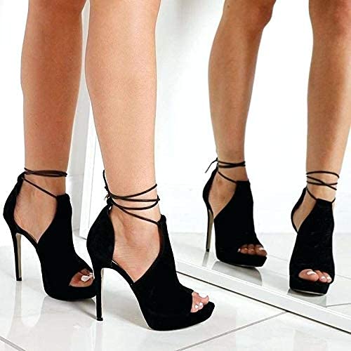 Women's Strappy Lace-Up Peep Toe Platform Heels
