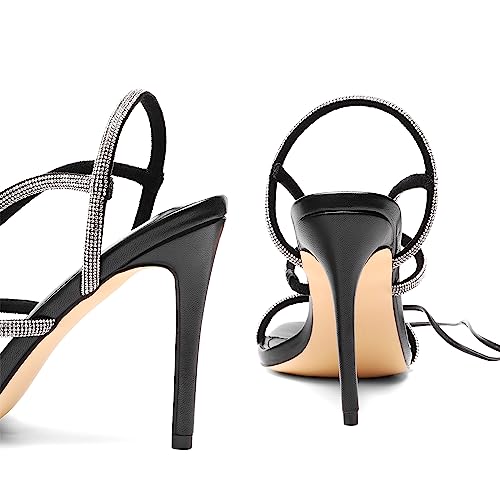 DREAM PAIRS Black Strappy Square Toe High Heels