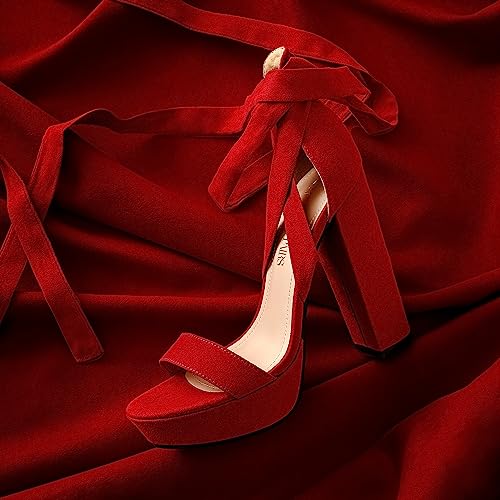 DREAM PAIRS Red Chunky Block Platform Heels