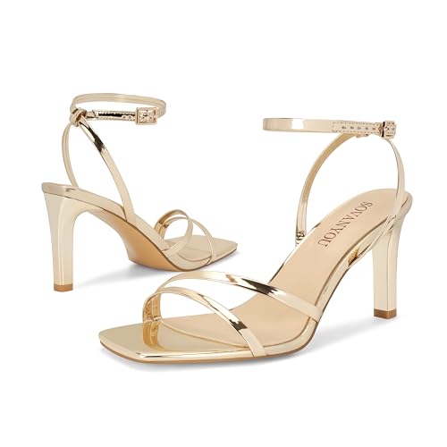SOVANYOU Women's Gold Strappy Stiletto Heels