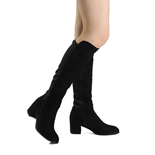 DREAM PAIRS Women's Black Stretchy Knee High Boots