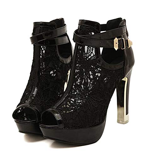 Lace Flower Open Toe High Heel Ankle Boots