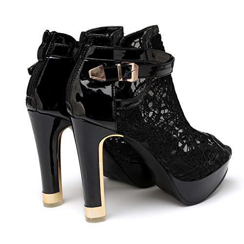 Lace Flower Open Toe High Heel Ankle Boots