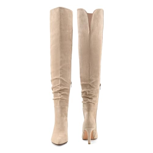 Women’s Thigh High Stiletto Heel Boots - Khaki