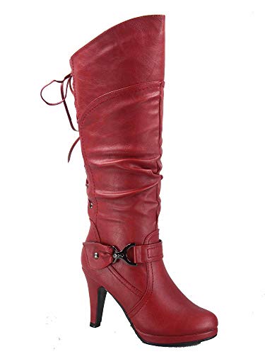 TOP Moda Page-65 Red Lace-Up Knee High Boots