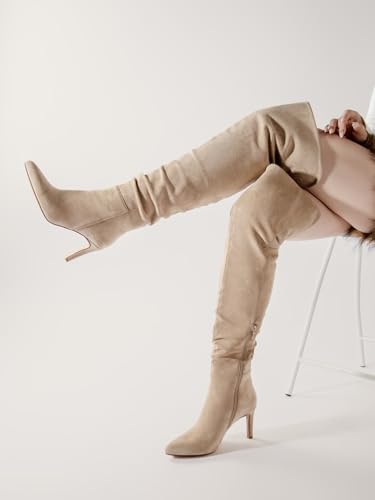 Women’s Thigh High Stiletto Heel Boots - Khaki