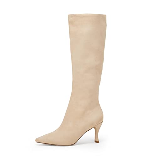 Coutgo Women's Pointed Toe Knee High Boots