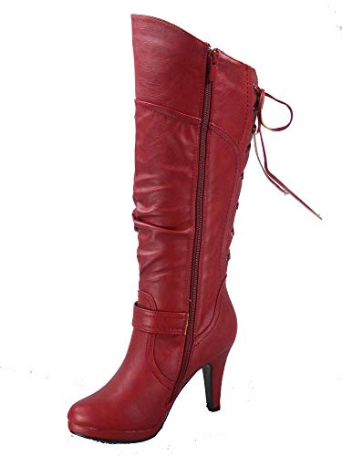 TOP Moda Page-65 Red Lace-Up Knee High Boots