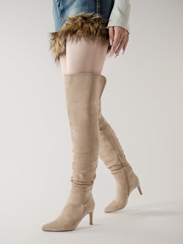 Women’s Thigh High Stiletto Heel Boots - Khaki