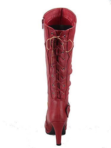 TOP Moda Page-65 Red Lace-Up Knee High Boots
