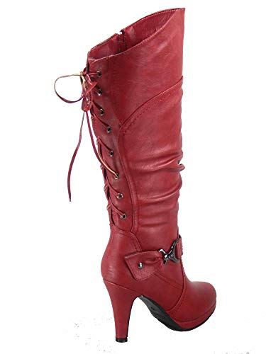 TOP Moda Page-65 Red Lace-Up Knee High Boots