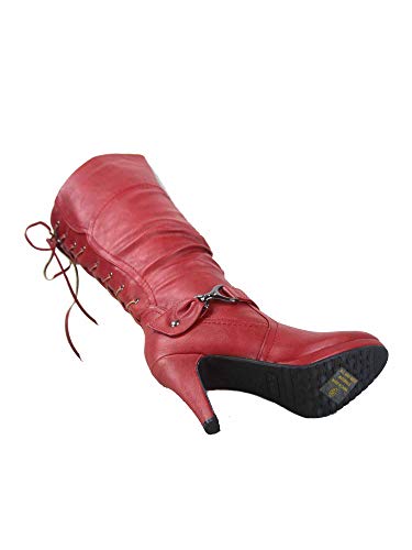 TOP Moda Page-65 Red Lace-Up Knee High Boots