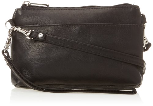Black Piel Leather Shoulder Bag Wristlet for Women