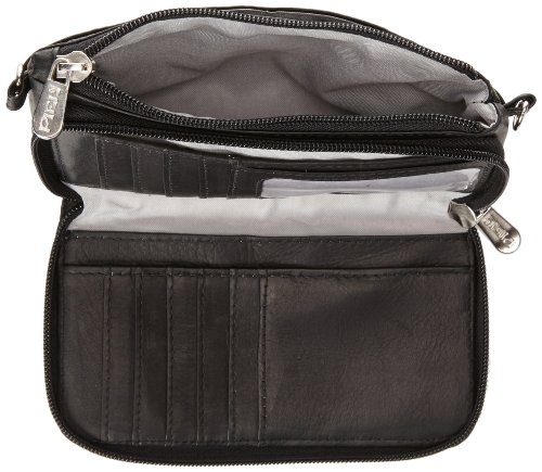 Black Piel Leather Shoulder Bag Wristlet for Women