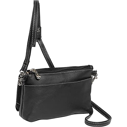 Black Piel Leather Shoulder Bag Wristlet for Women