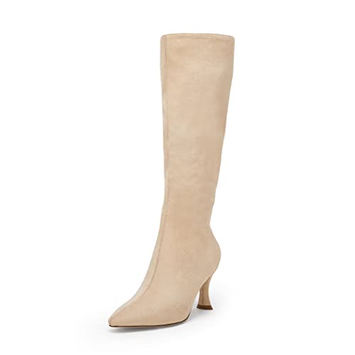 Coutgo Women's Pointed Toe Knee High Boots