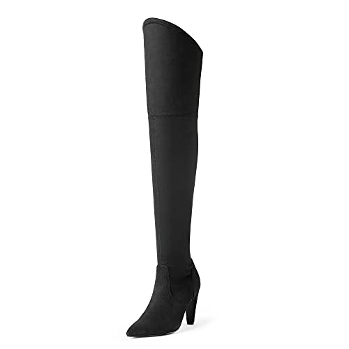 DREAM PAIRS Women's Black Thigh High Suede Boots