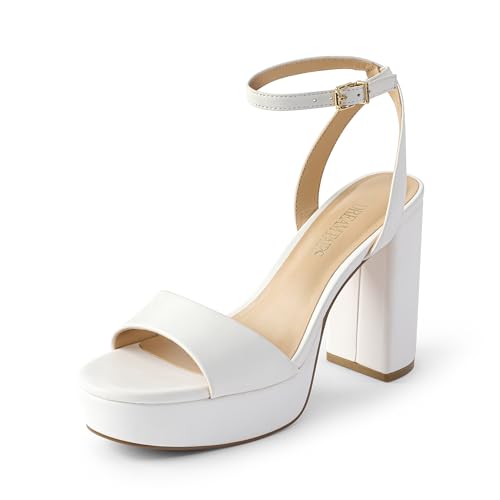 Stylish White Chunky Ankle Strap Heeled Sandals