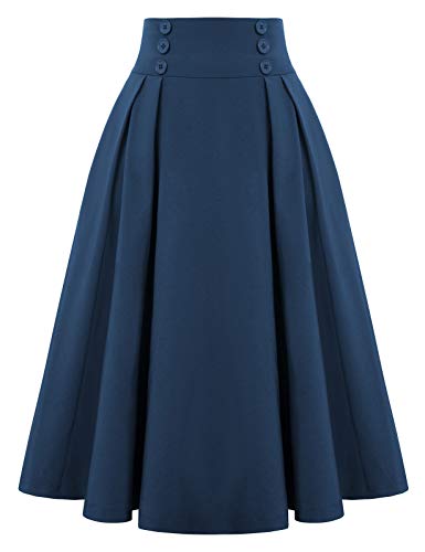 1950s Retro Pleated Skirt - Navy Blue, Size L