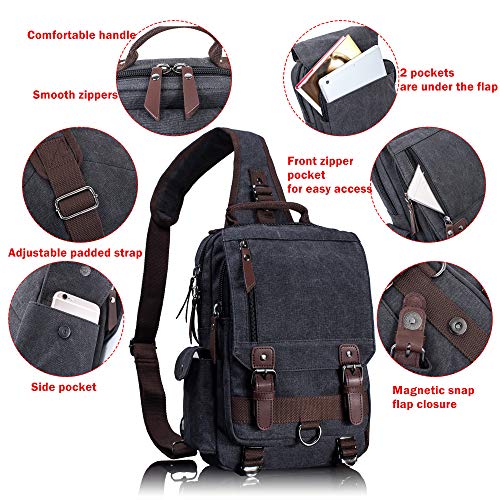 Vintage Black Canvas Crossbody Messenger Bag