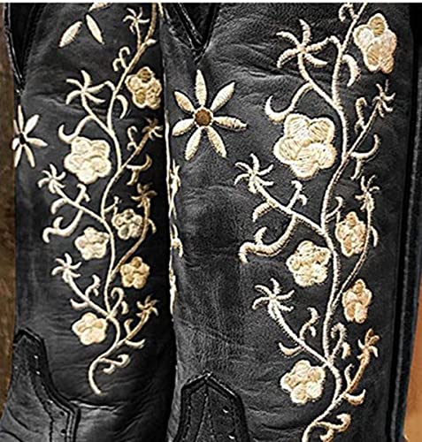 Butterfly Embroidered Retro Cowboy Boots - Women's Mid-Calf