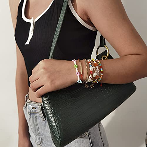 Boho Beaded Bracelet Set: Stacking, Stretchy, Retro