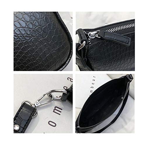 Classic Crocodile Pattern Clutch Shoulder Bag - Black