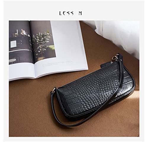 Classic Crocodile Pattern Clutch Shoulder Bag - Black