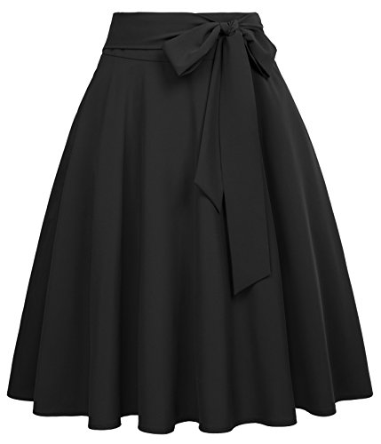 Retro Black Flared A-Line Skirt, Size L