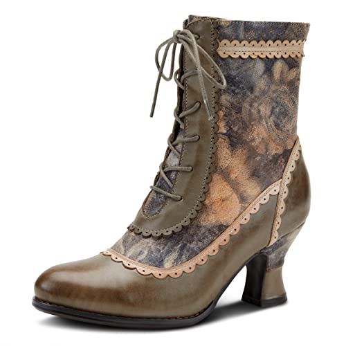 Vintage Olive Multi Floral Ankle Boot, Women's 7.5-8