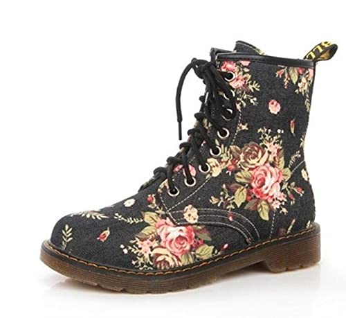 Vintage Black Floral Mid Top Boots