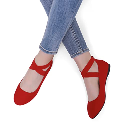 Red Ankle Strap Flats - Women's Size 8