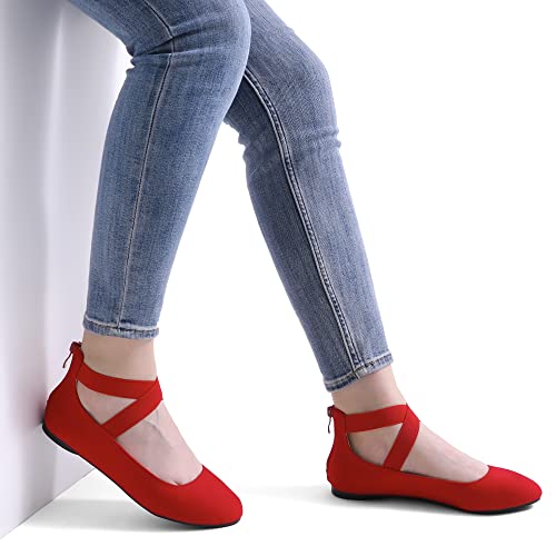Red Ankle Strap Flats - Women's Size 8