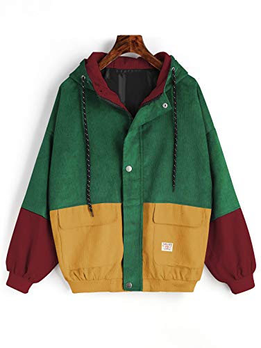 ZAFUL Women's Vintage Corduroy Hooded Jacket - Green S