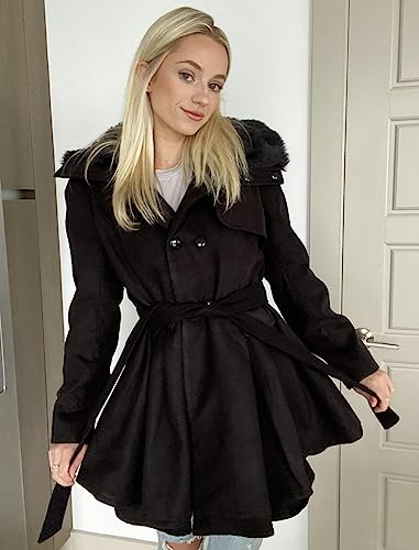 Zeagoo Women's Retro Faux Fur Lapel Wool Trench Coat